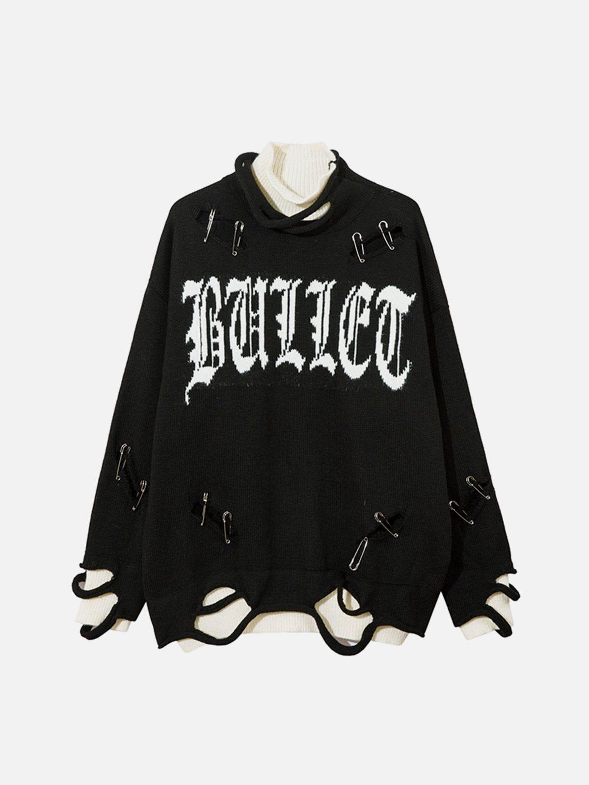 Fake Two-Piece Pin Design Sweater