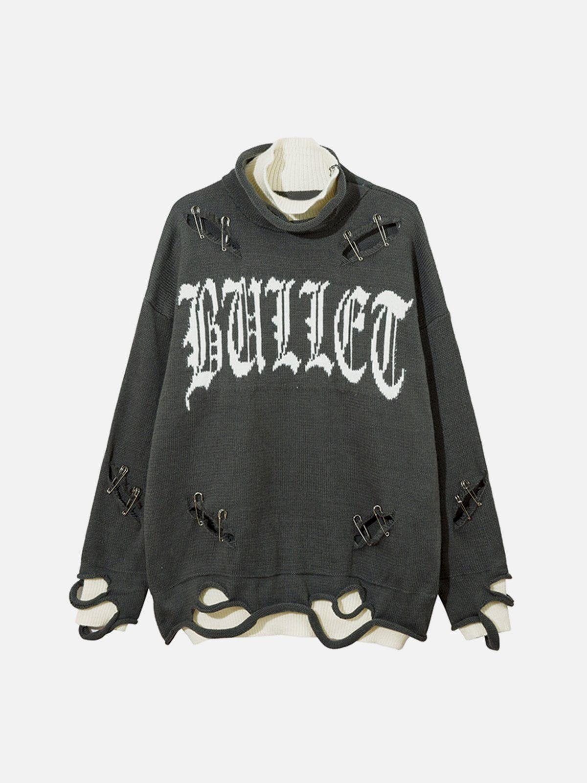 Fake Two-Piece Pin Design Sweater