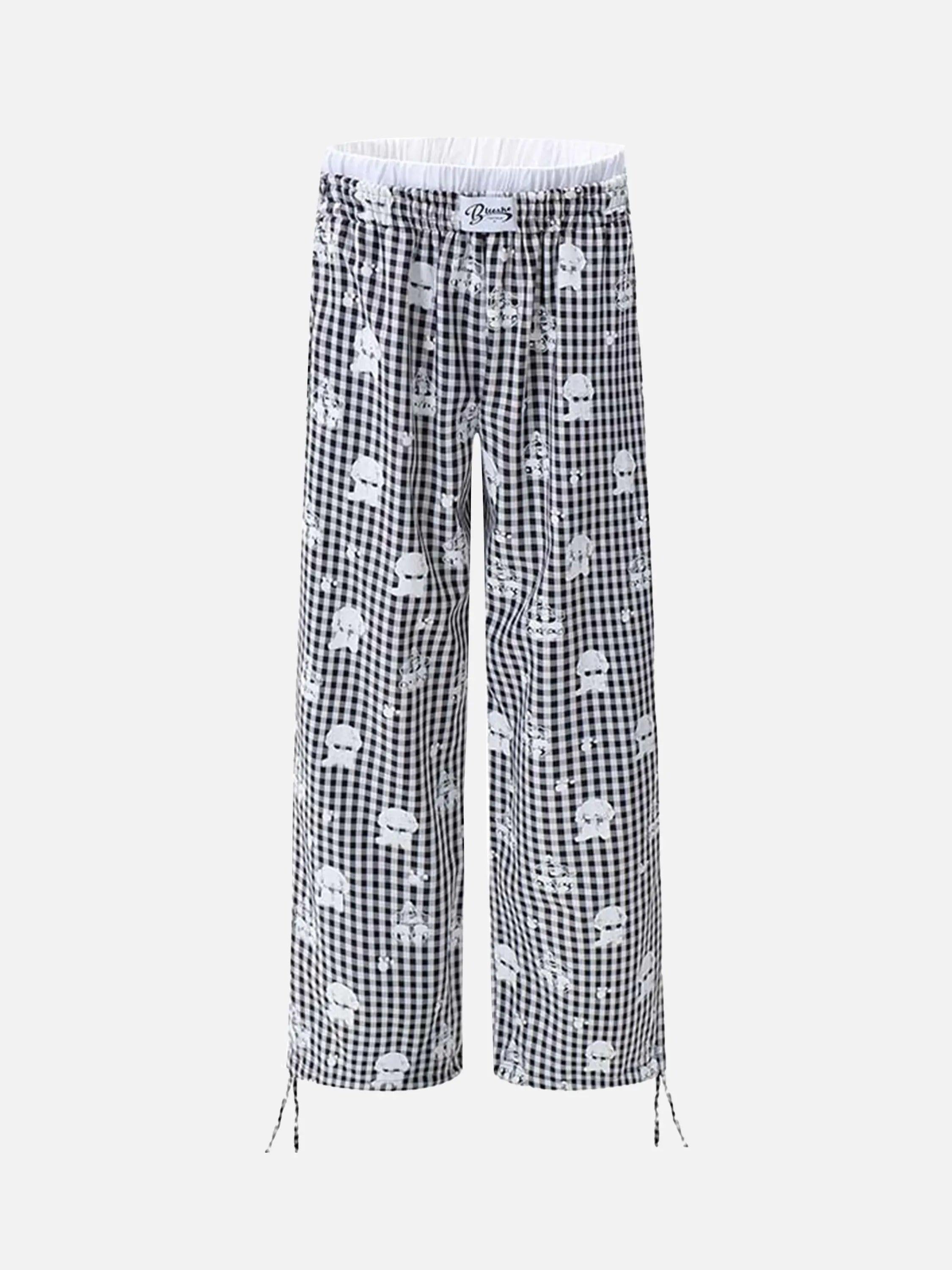 Fake Two-Piece Print Plaid Sweatpants
