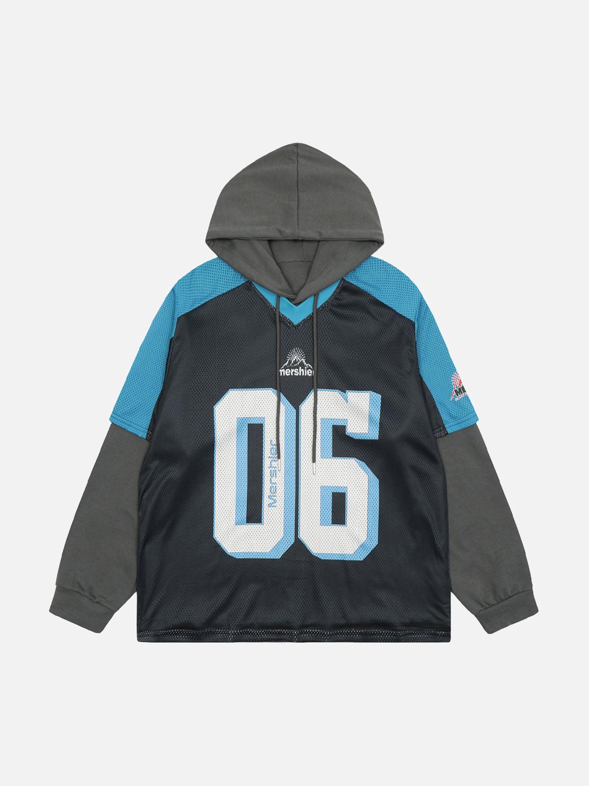 Faux Two-Piece Contrast Color Stitching Hoodie