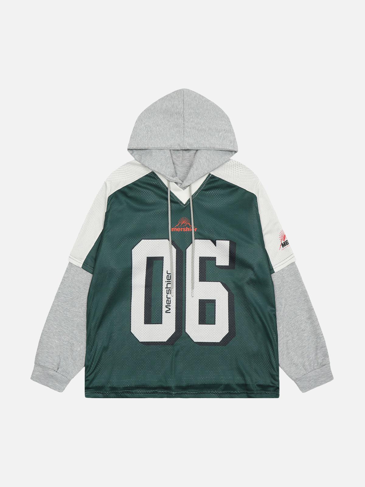 Faux Two-Piece Contrast Color Stitching Hoodie
