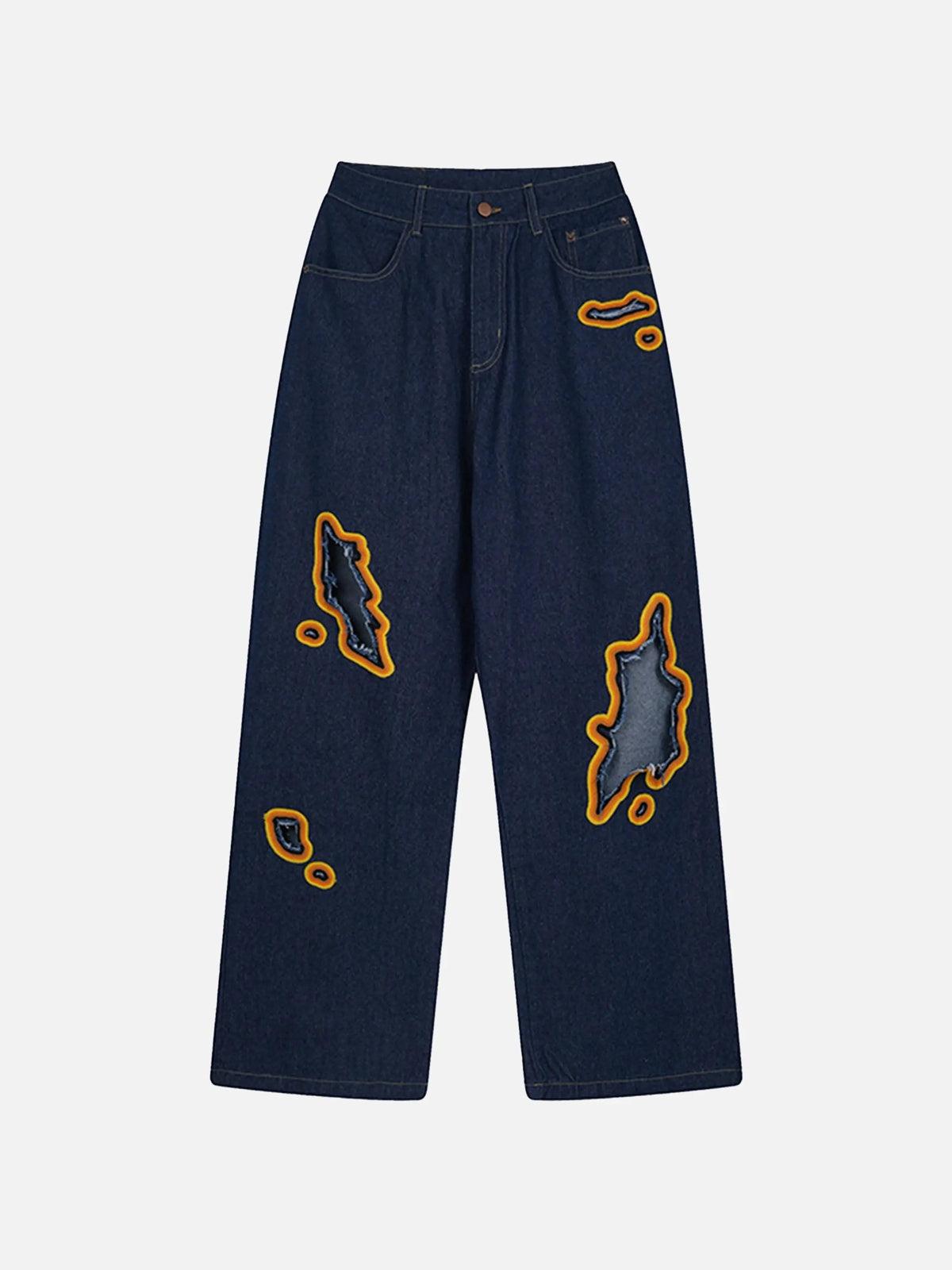 Flame-Scarred Towel Embroidered Jeans