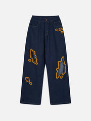 Flame-Scarred Towel Embroidered Jeans