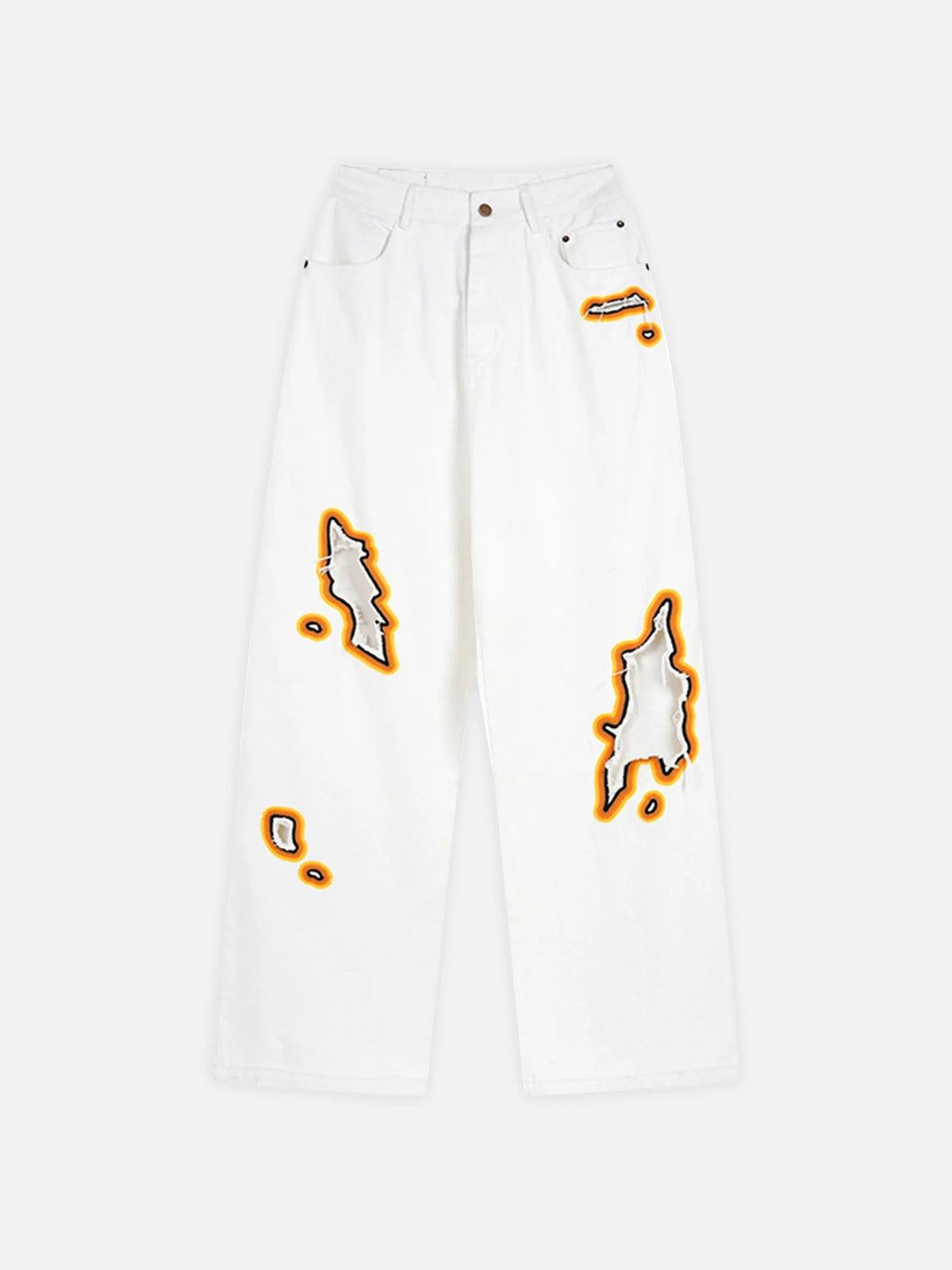 Flame-Scarred Towel Embroidered Jeans