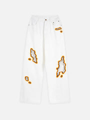 Flame-Scarred Towel Embroidered Jeans