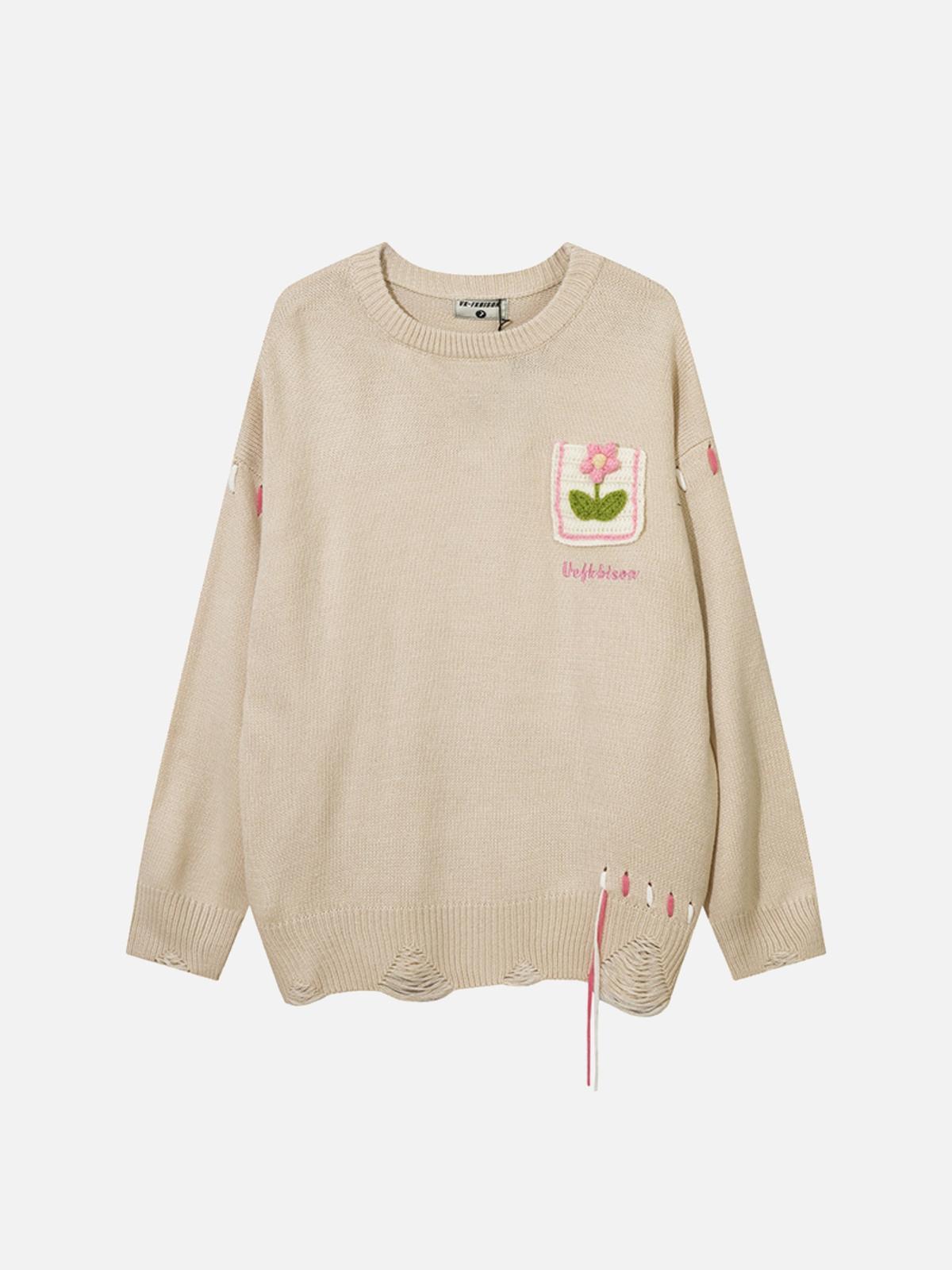 Floral Embroidered Crew Neck Sweater