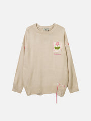 Floral Embroidered Crew Neck Sweater