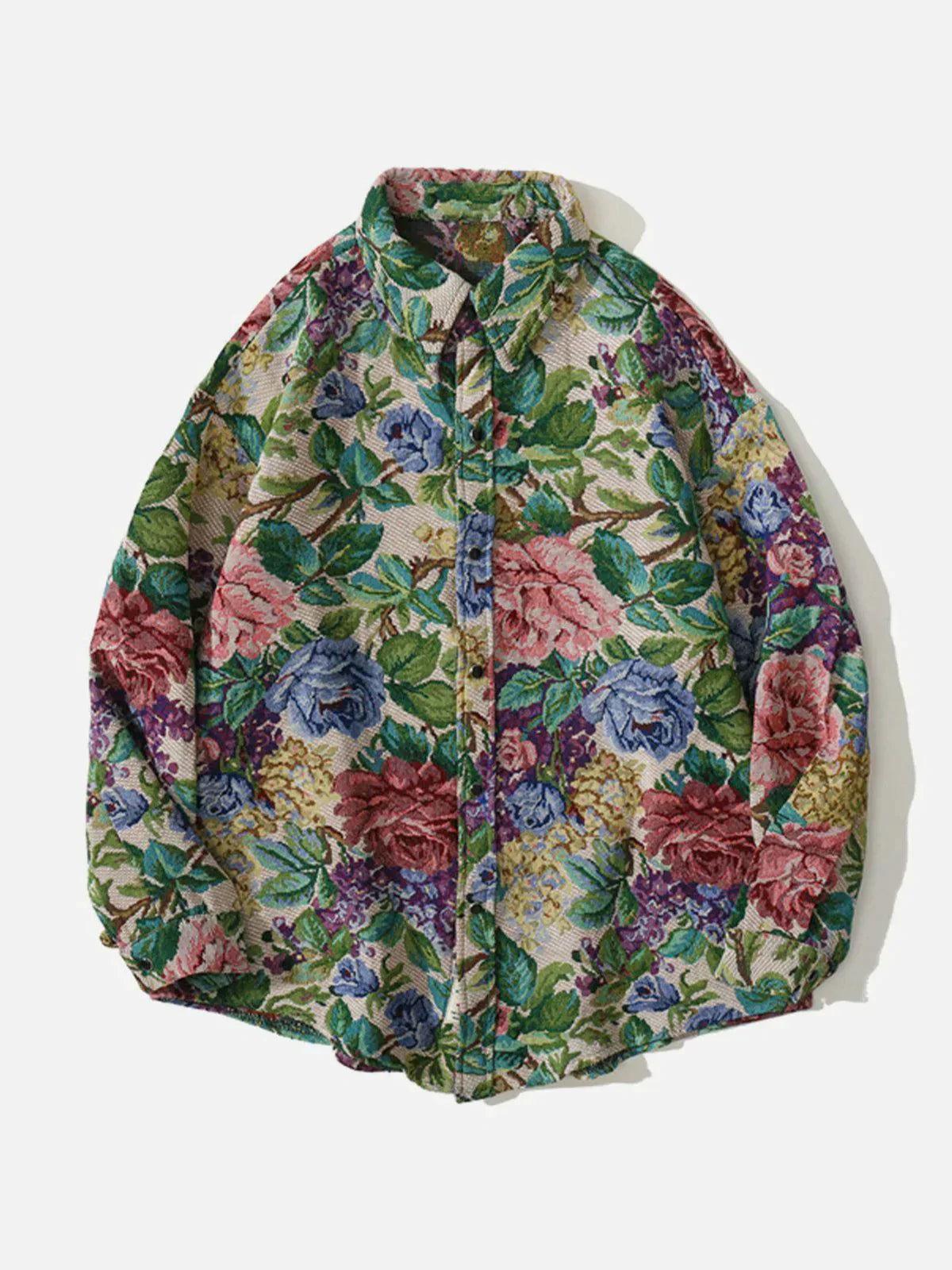 Floral Embroidered Long-Sleeved Shirt