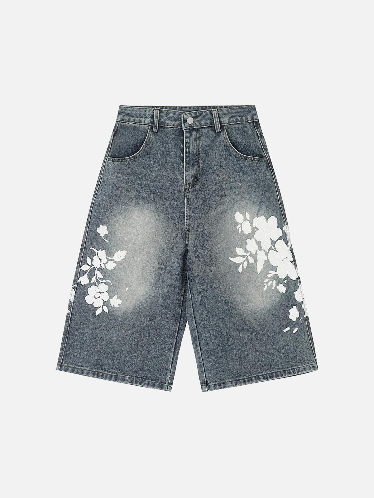 Floral Print Denim Shorts