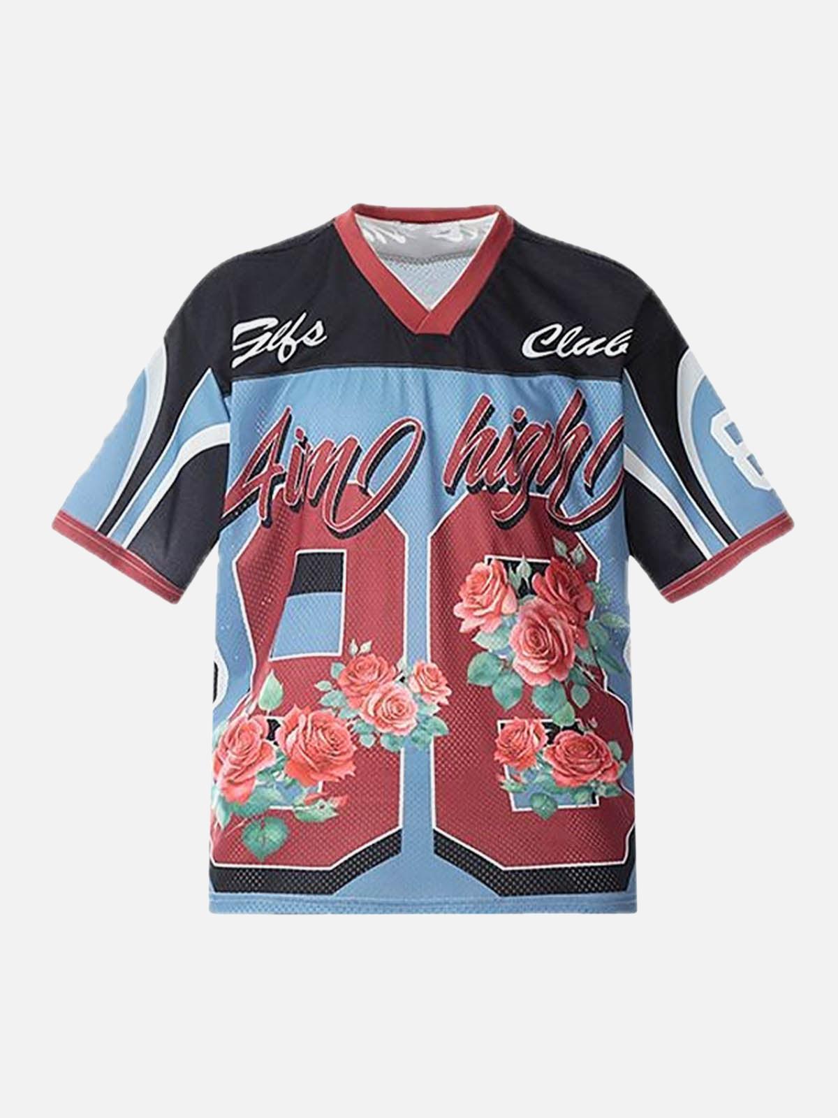 Floral Print Jersey V Neck T-Shirt