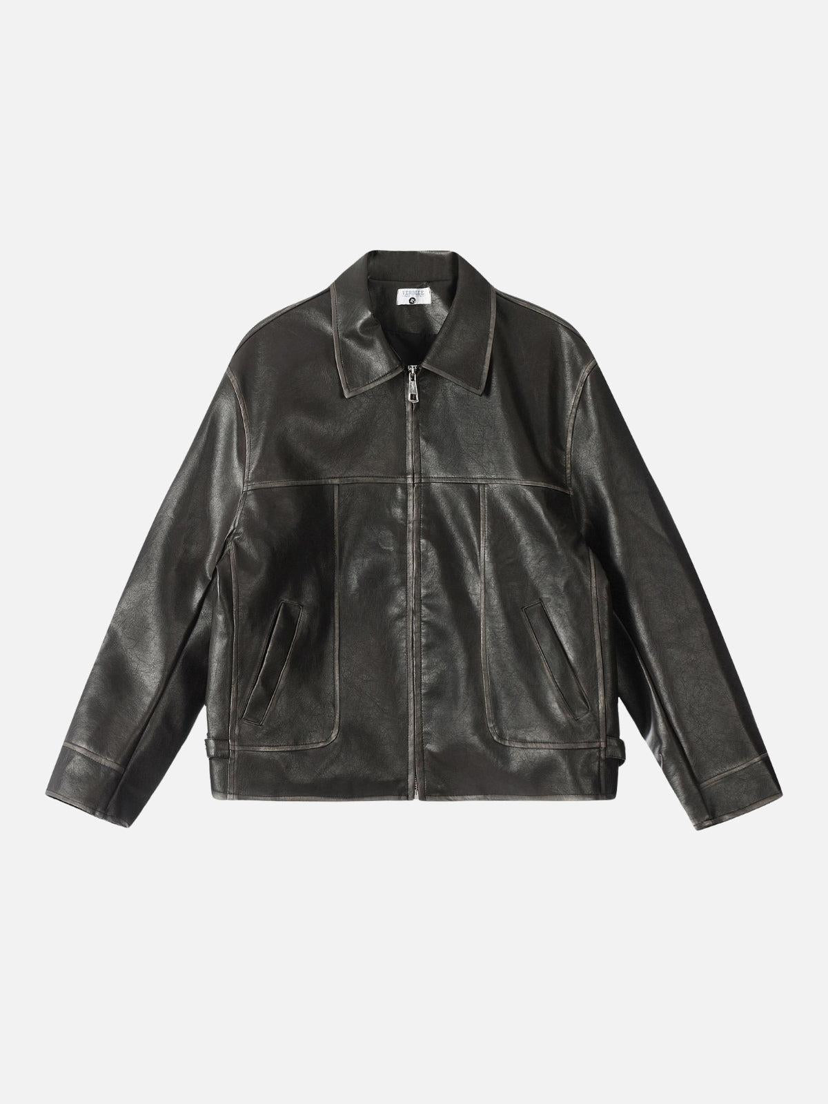Fold-Over Washed Faux Leather Jacket