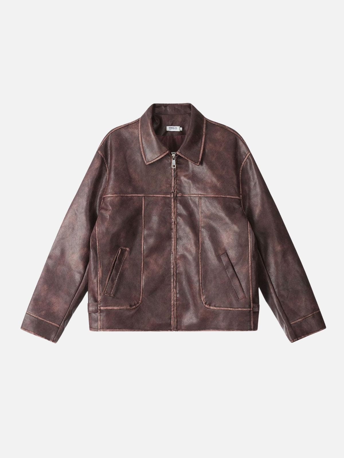 Fold-Over Washed Faux Leather Jacket