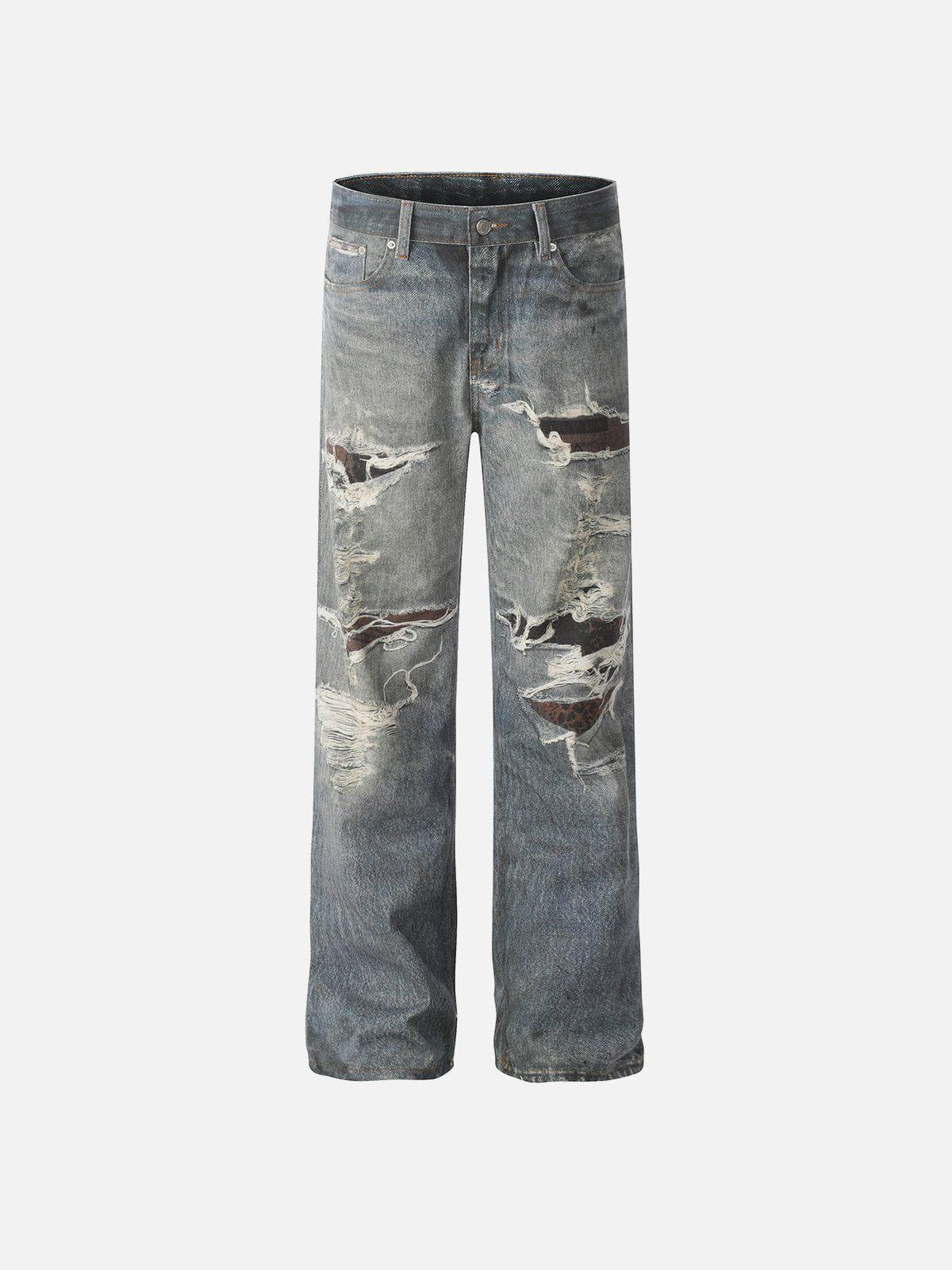 Fringe Distressed Print Jeans