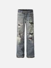 Fringe Distressed Print Jeans