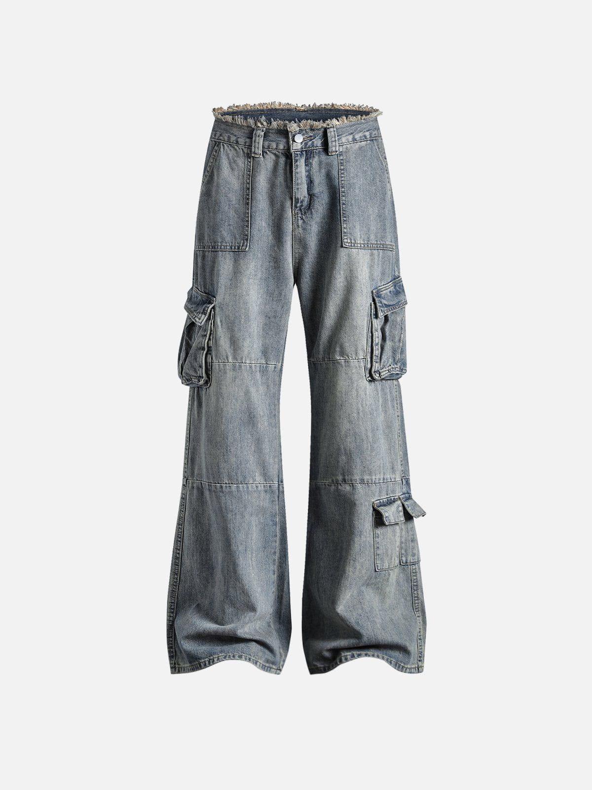 Fringe Washed Multi Pocket Jeans