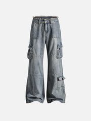 Fringe Washed Multi Pocket Jeans