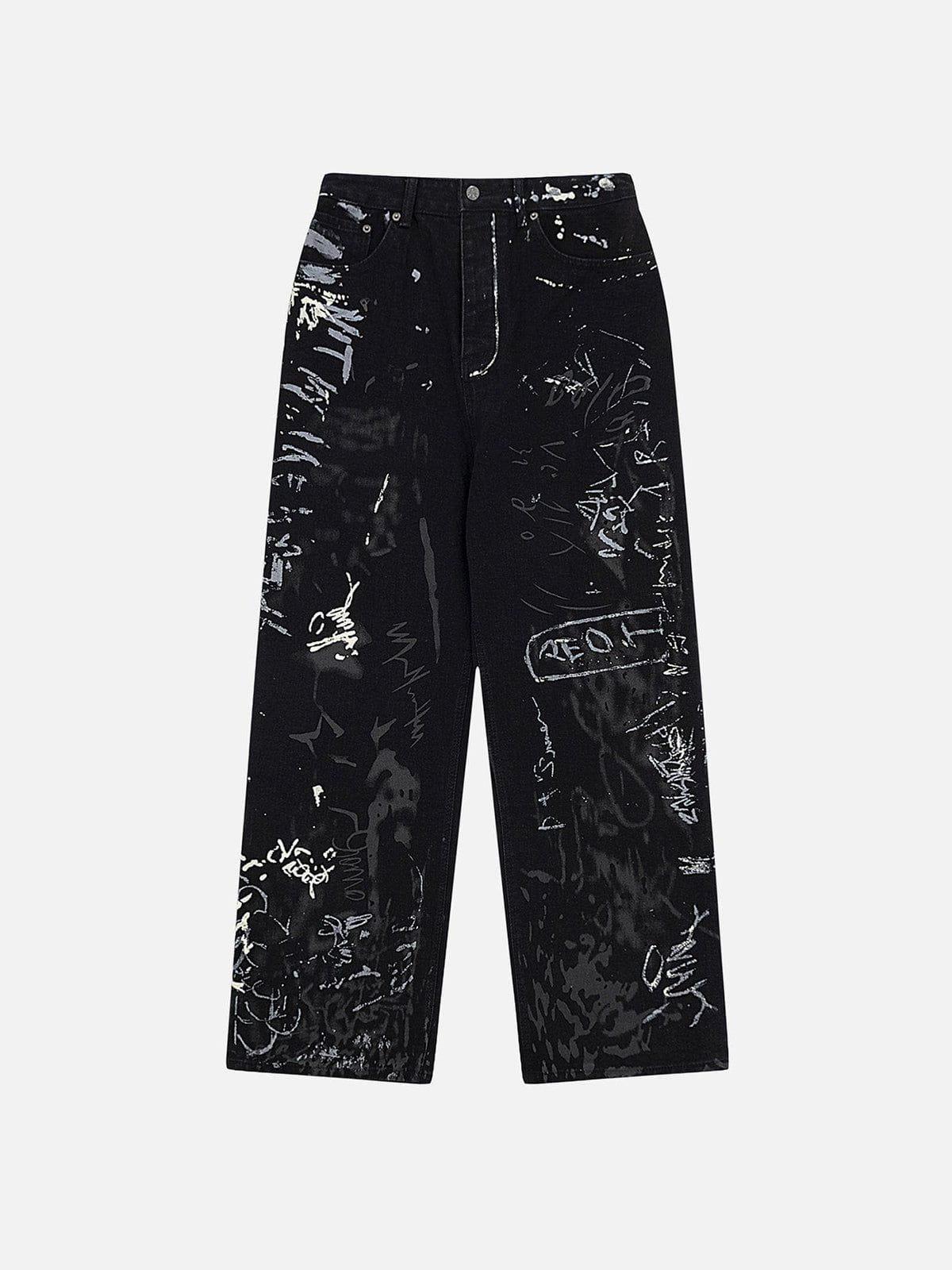 Full Print Graffiti Loose Jeans