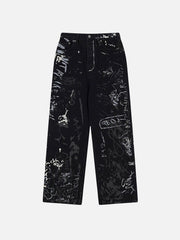 Full Print Graffiti Loose Jeans