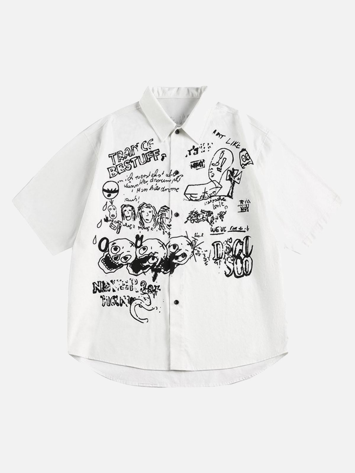 Fun Graffiti Print Short Sleeve Shirt