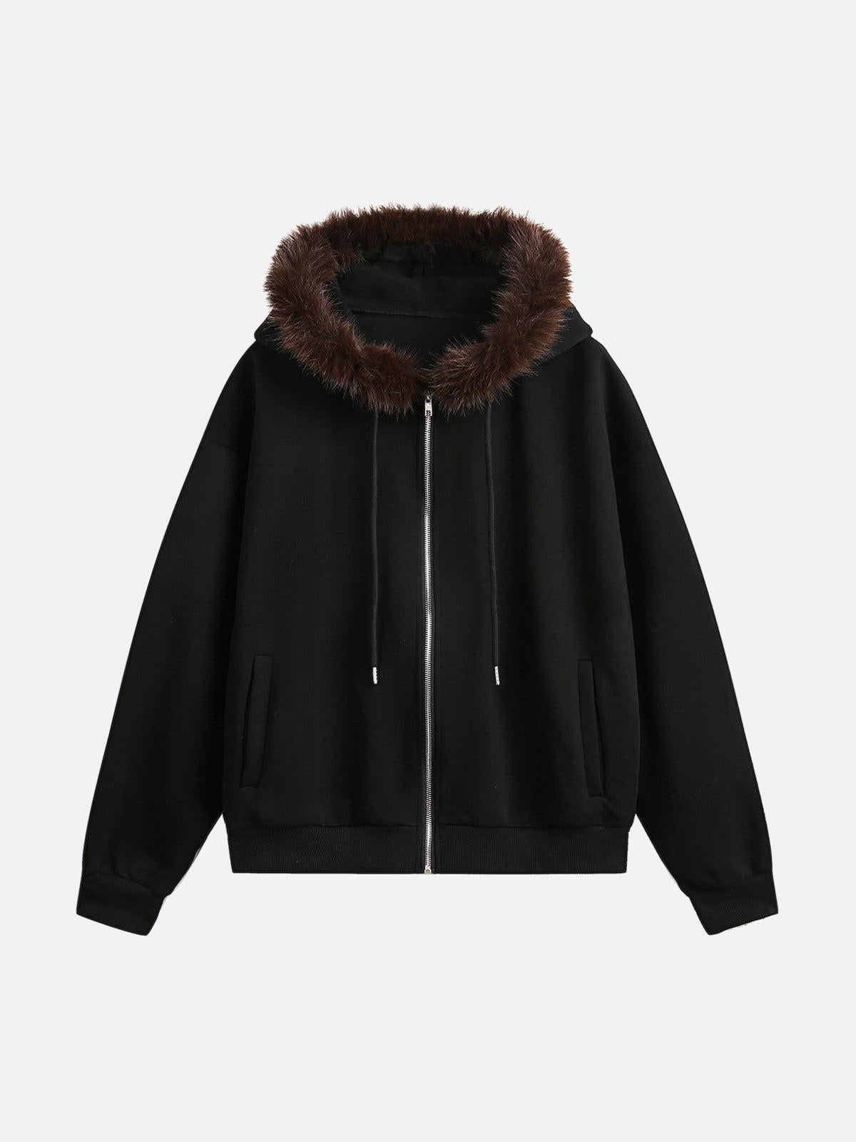 Fur Collar Stitch Detail Cardigan