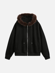 Fur Collar Stitch Detail Cardigan