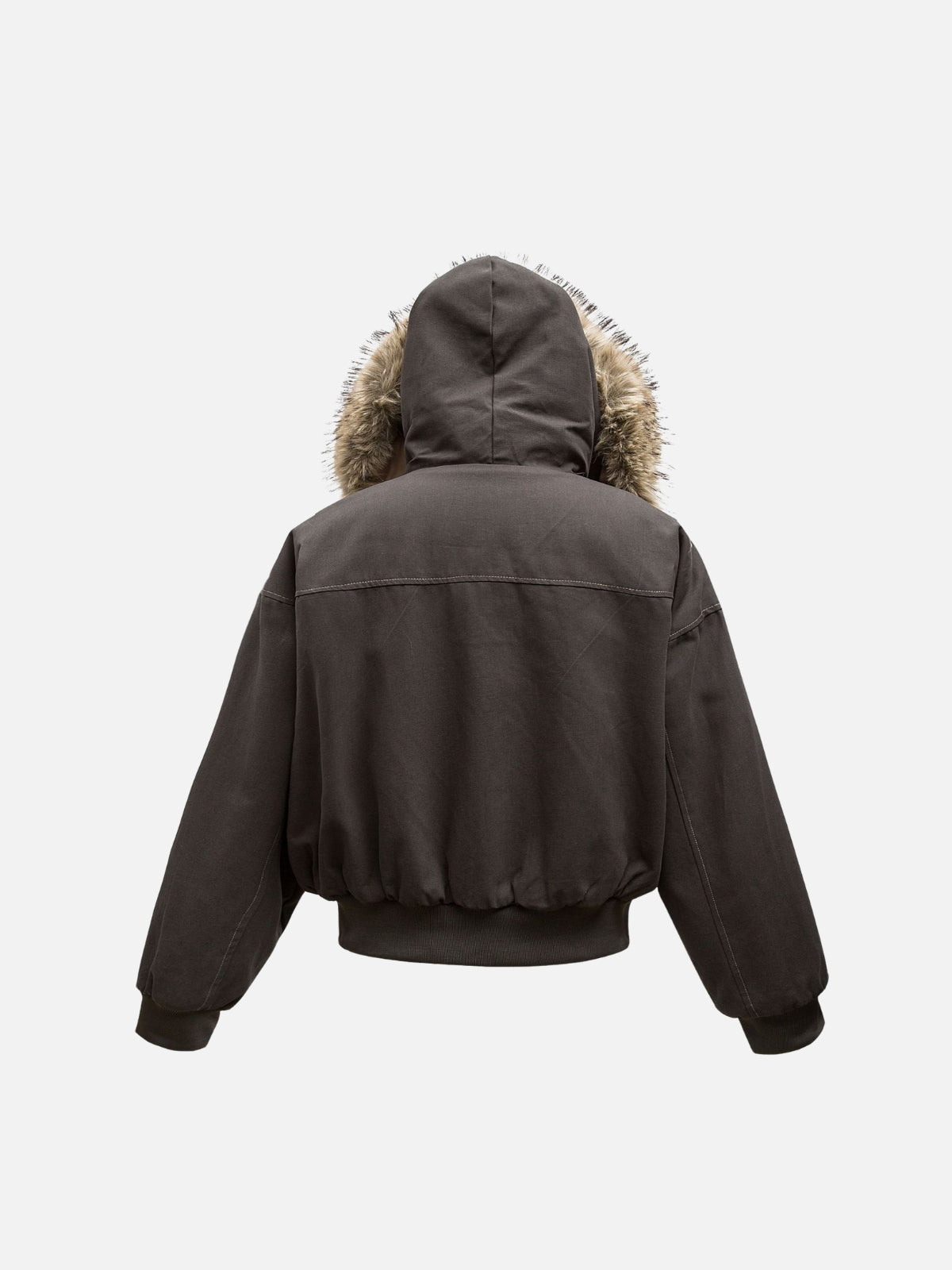 Fur Lined Zip Up Hooded Bomber Jacket