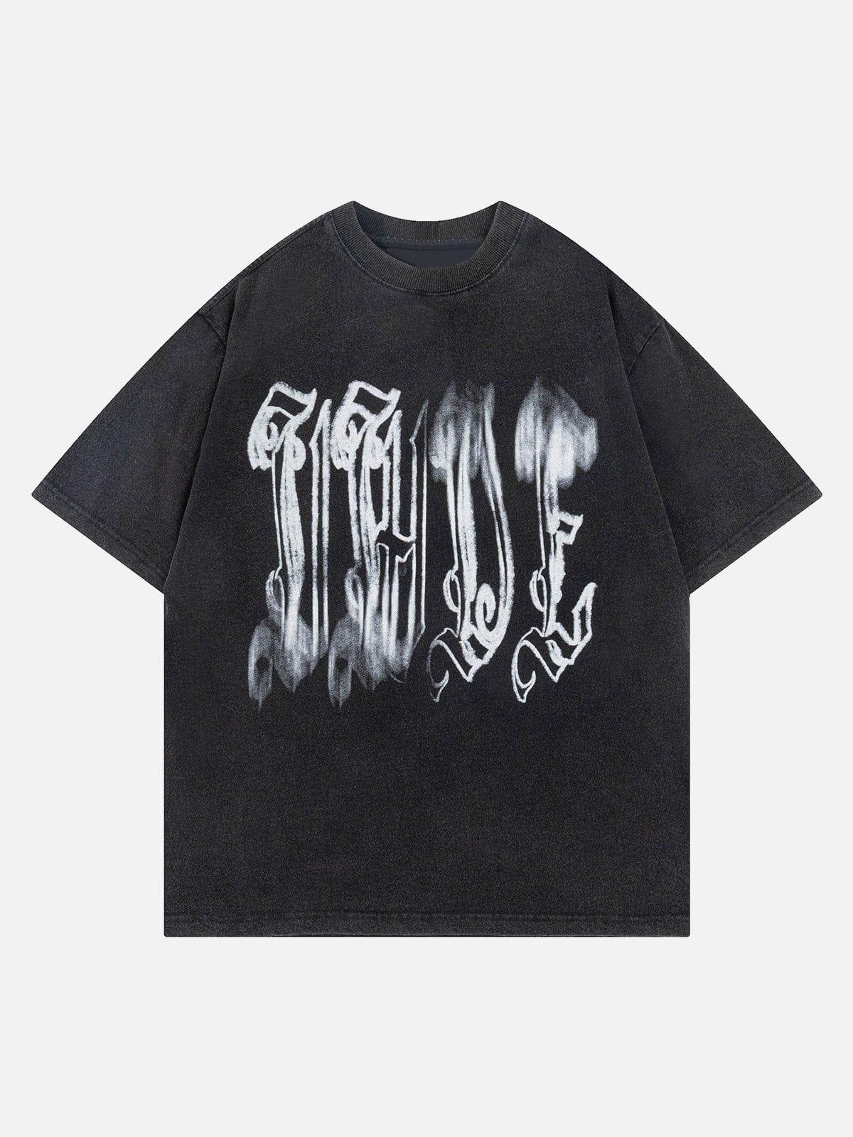 Fuzzy Font Print Washed Tee