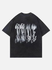 Fuzzy Font Print Washed Tee