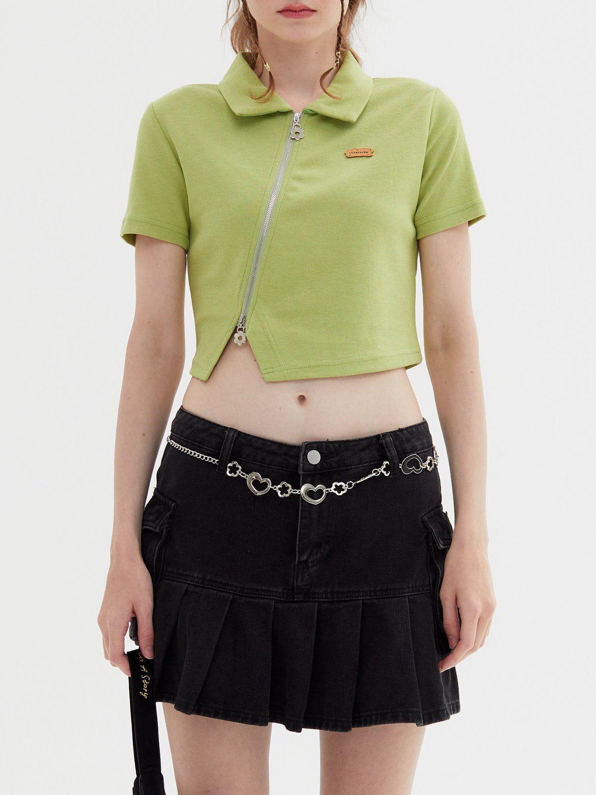 Geometric Zip Up Crop Tee