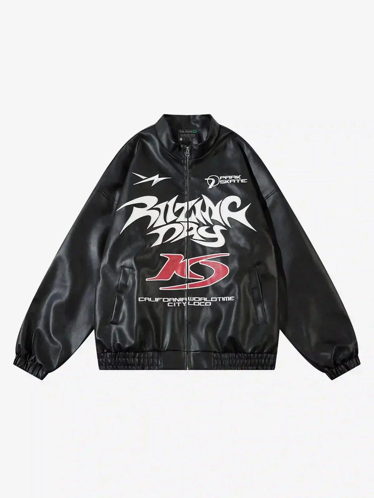 Gothic Alphabet Patch Racing Collar Jacket