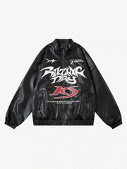 Gothic Alphabet Patch Racing Collar Jacket