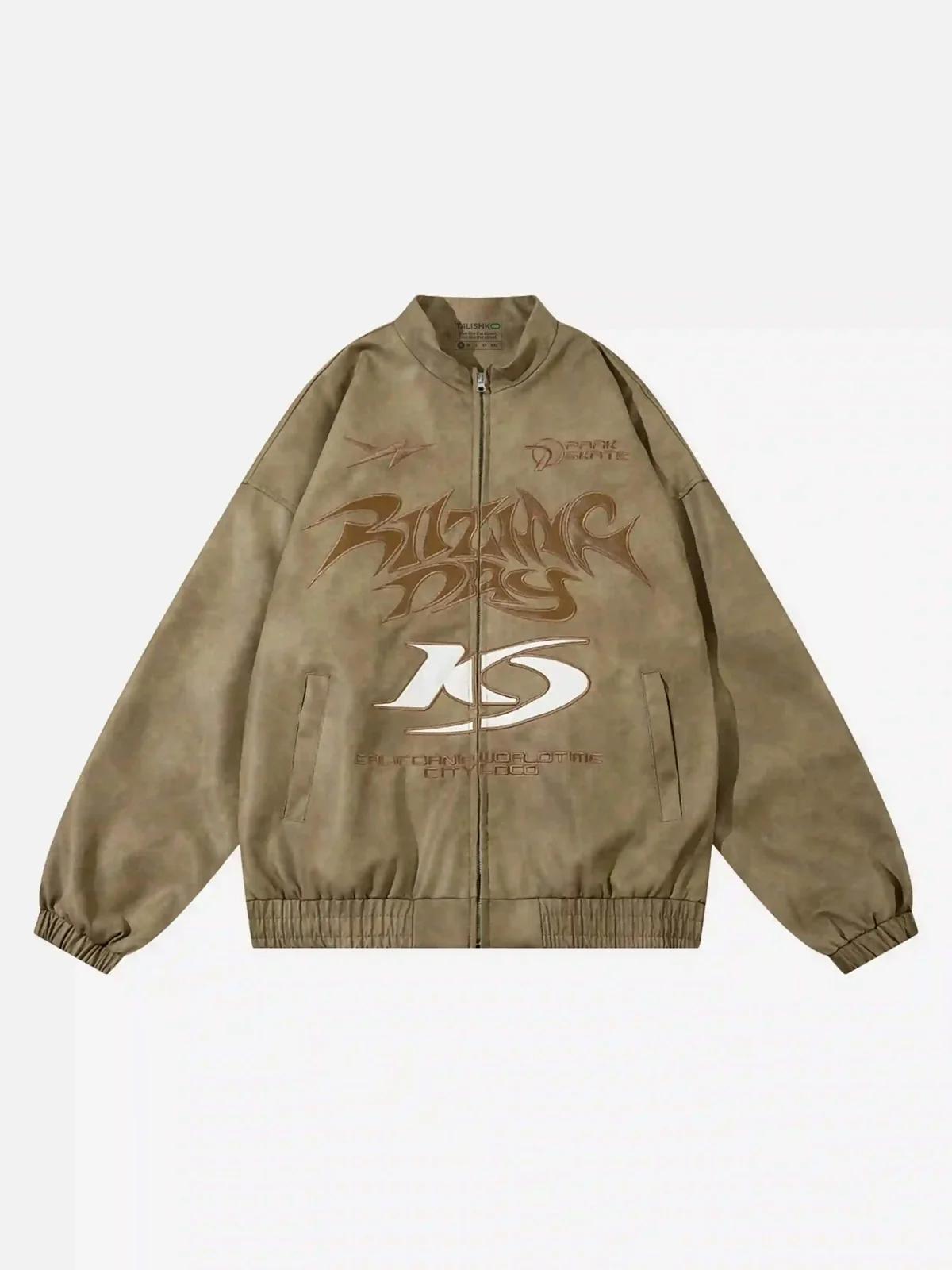 Gothic Alphabet Patch Racing Collar Jacket