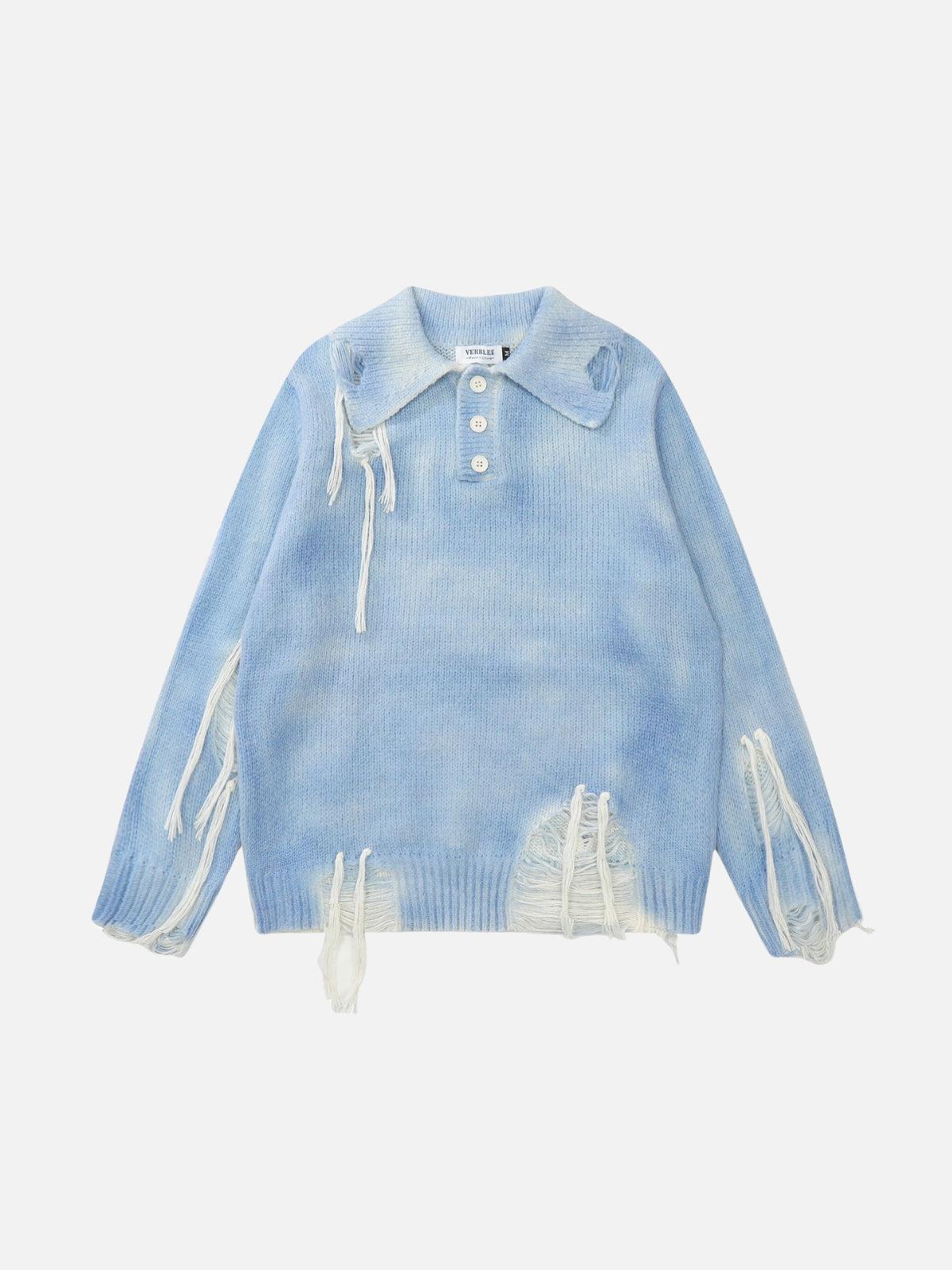 Gradient Distressed Polo Sweater