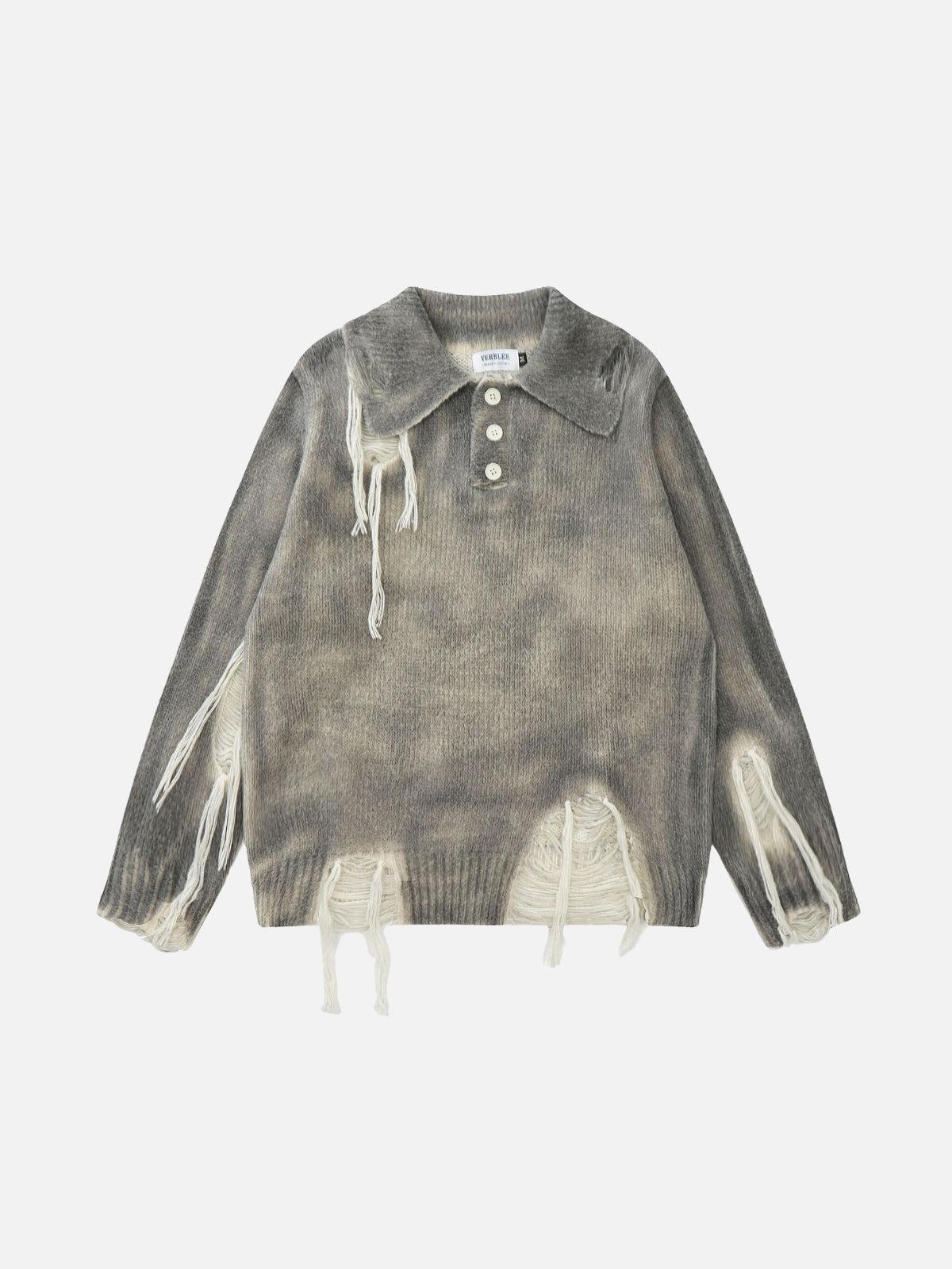 Gradient Distressed Polo Sweater