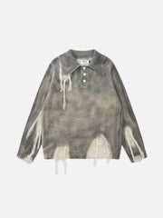 Gradient Distressed Polo Sweater