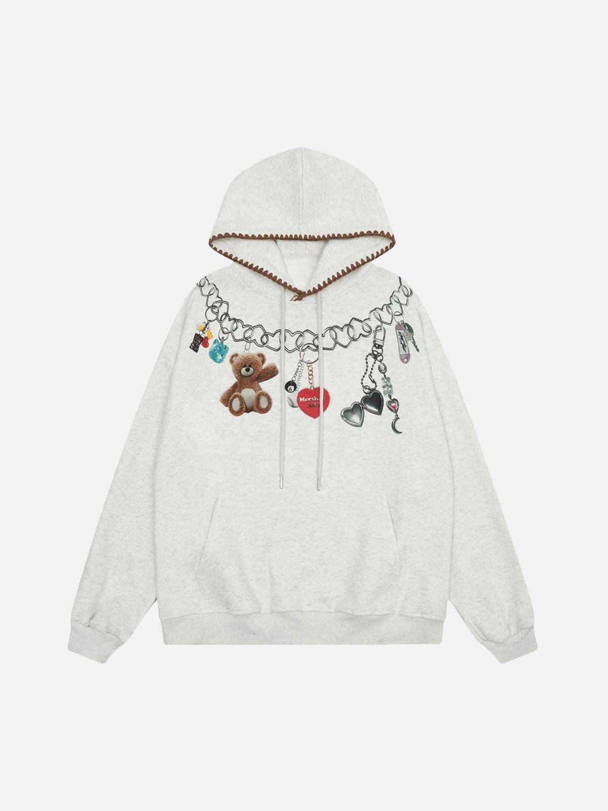 Grunge Bear Graphic Washed Hoodie