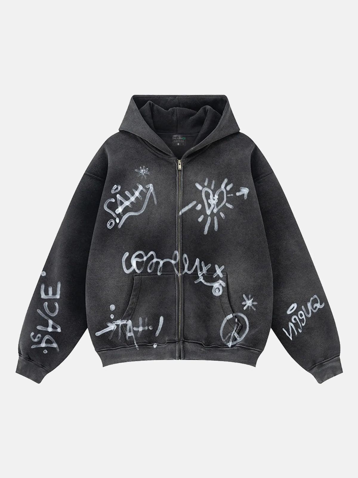 Hand-Drawn Graffiti Washed Thick Hoodie