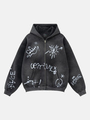 Hand-Drawn Graffiti Washed Thick Hoodie