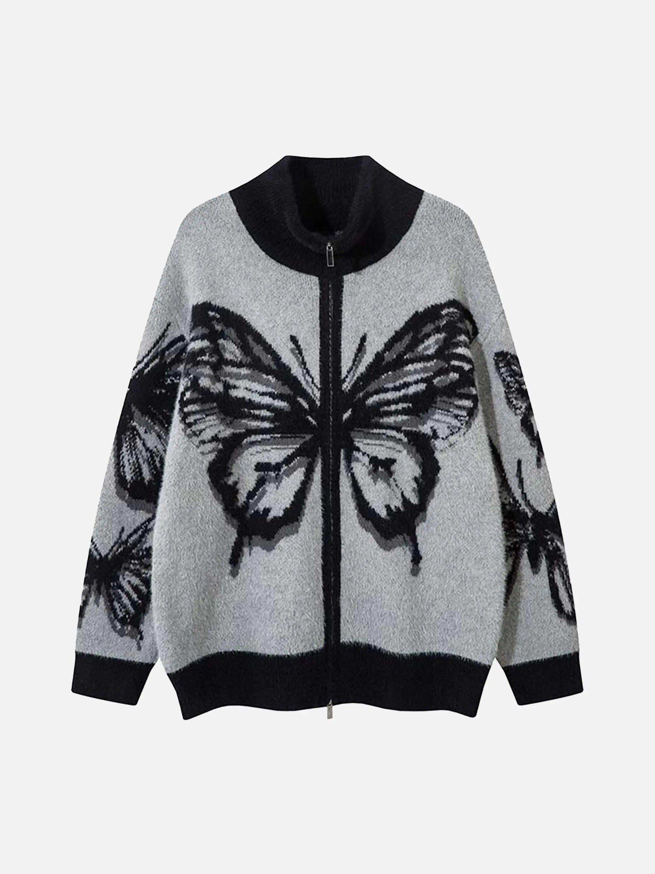 Hand-Painted Butterfly Mohair Jacquard Cardigan