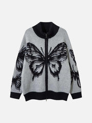 Hand-Painted Butterfly Mohair Jacquard Cardigan