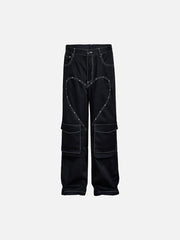 Heart Rivet Multi-Pocket Jeans