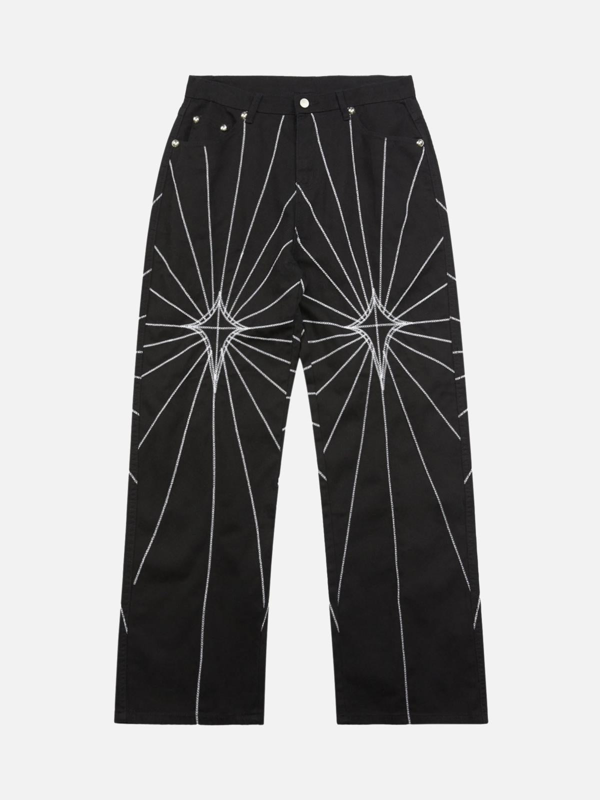Heavy Spider Web Embroidered Topstitch Jeans