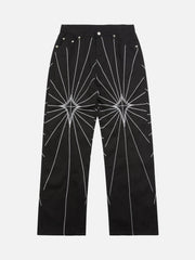 Heavy Spider Web Embroidered Topstitch Jeans