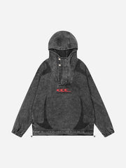 High-Neck Hooded Wash Denim Jacket