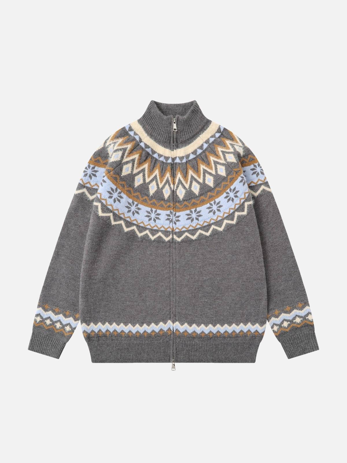 High-Neck knitwear Diamond Weave Jacquard Sweater