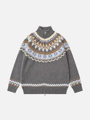 High-Neck knitwear Diamond Weave Jacquard Sweater