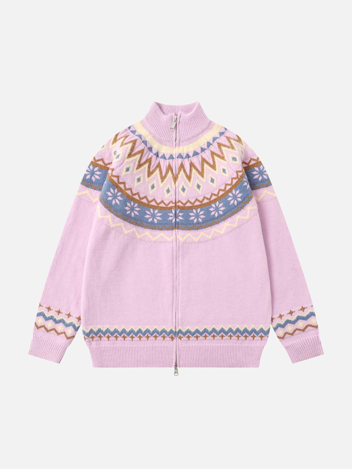 High-Neck knitwear Diamond Weave Jacquard Sweater