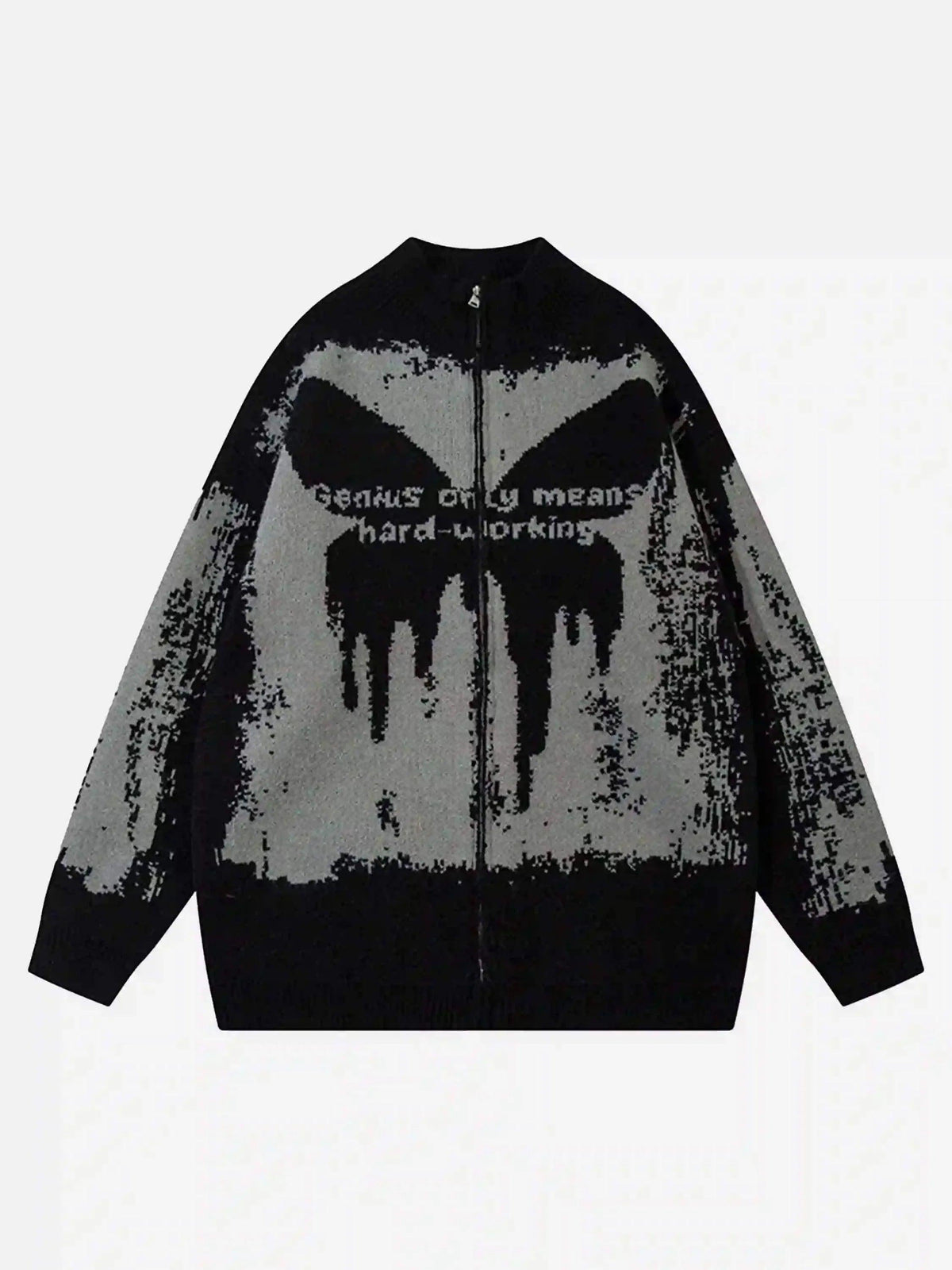 High Street Abstract Pattern Zipper Stand Collar Cardigan