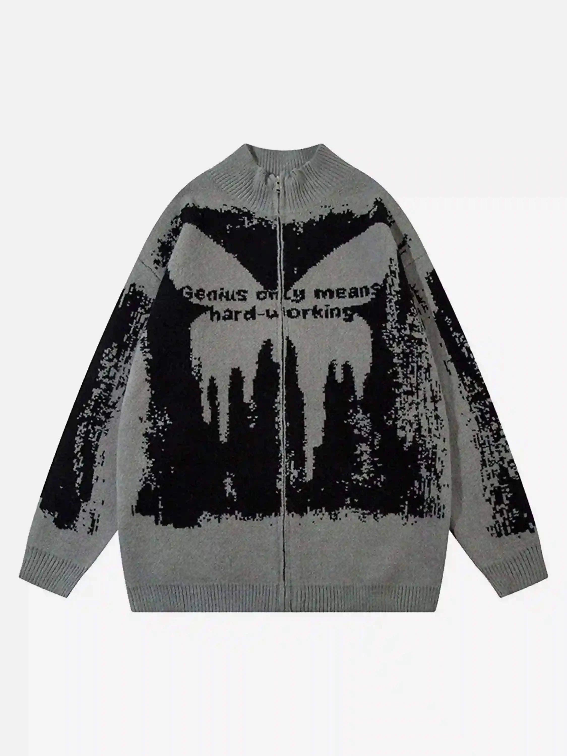 High Street Abstract Pattern Zipper Stand Collar Cardigan