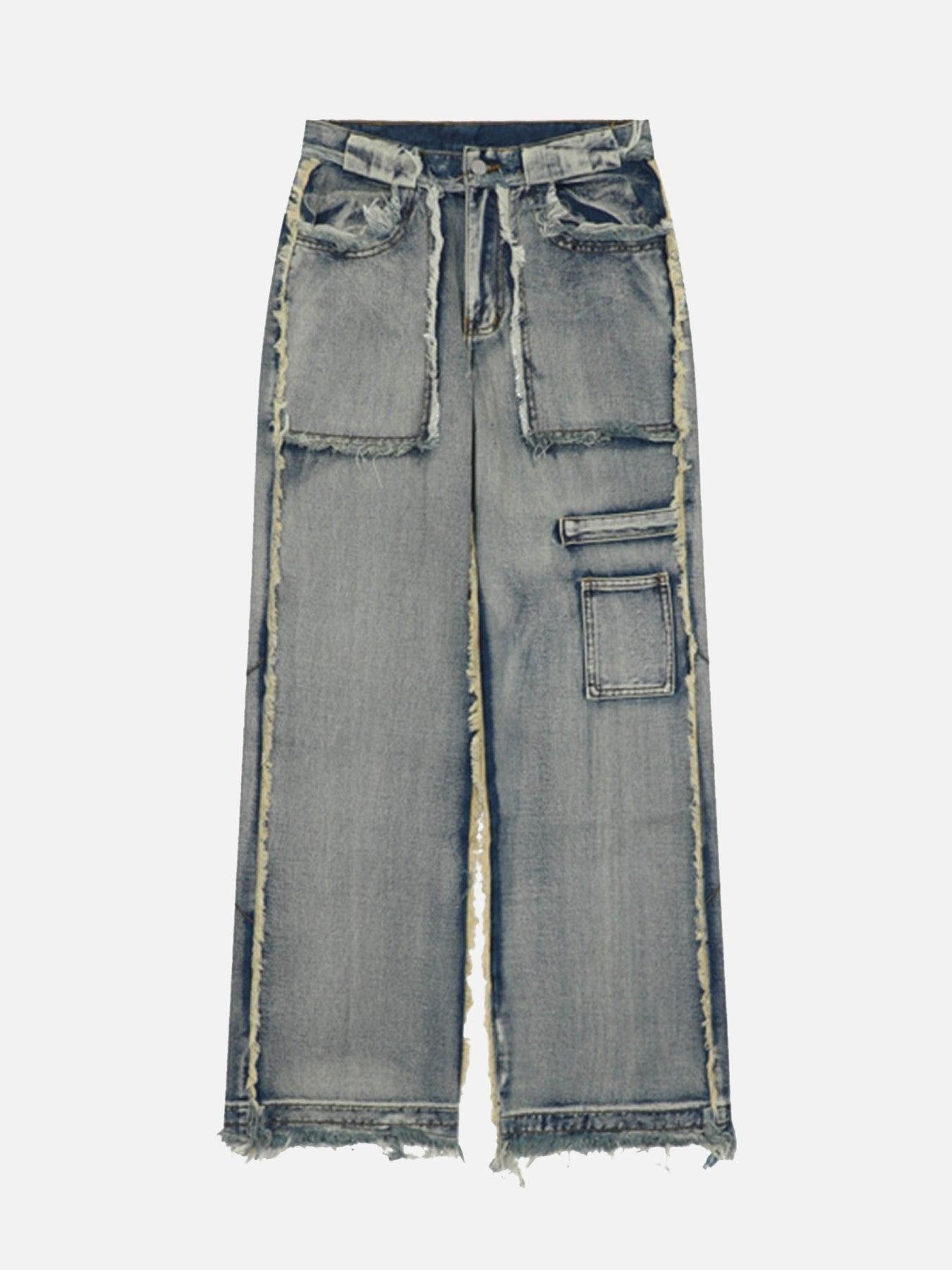 High Street Distressed Raw Edge Jeans